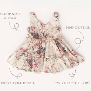 Girls' Cream Floral Tiered Dress with Pink & Blue Blooms
